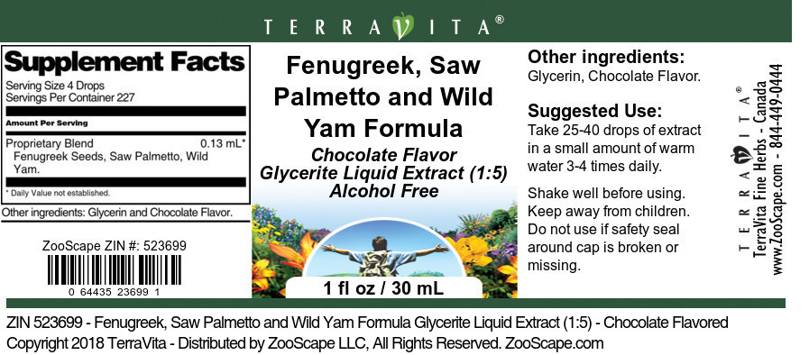 Fenugreek, Saw Palmetto and Wild Yam Formula Glycerite Liquid Extract (1:5) - Label