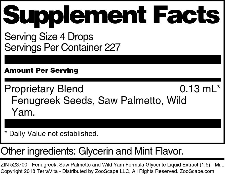 Fenugreek, Saw Palmetto and Wild Yam Formula Glycerite Liquid Extract (1:5) - Supplement / Nutrition Facts