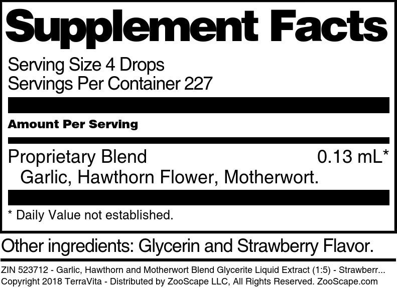 Garlic, Hawthorn and Motherwort Blend Glycerite Liquid Extract (1:5) - Supplement / Nutrition Facts
