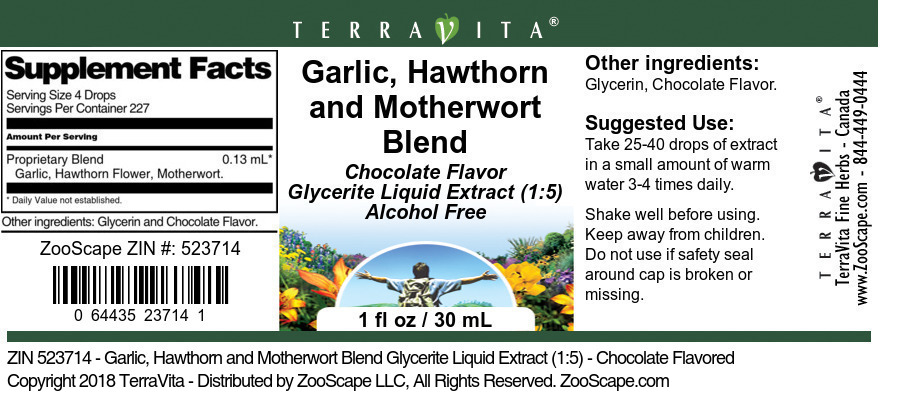 Garlic, Hawthorn and Motherwort Blend Glycerite Liquid Extract (1:5) - Label