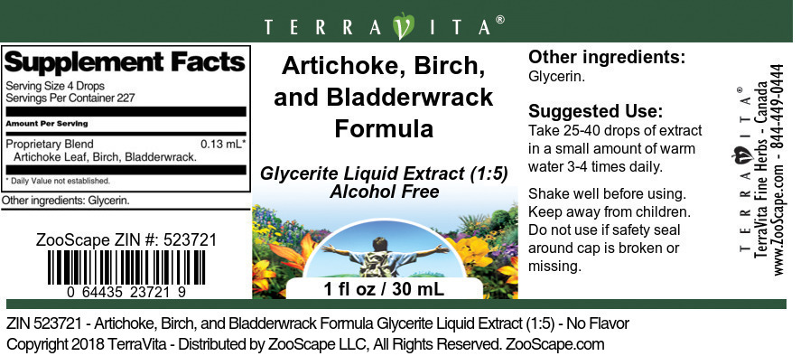 Artichoke, Birch, and Bladderwrack Formula Glycerite Liquid Extract (1:5) - Label