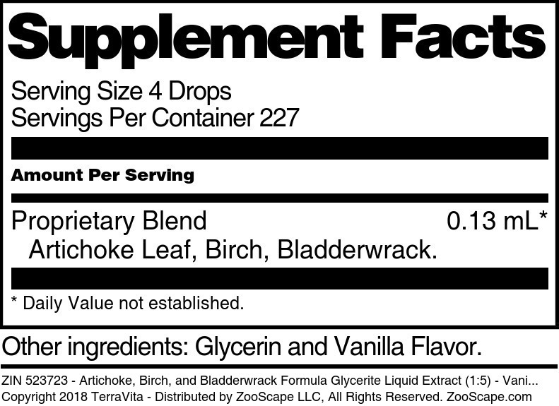 Artichoke, Birch, and Bladderwrack Formula Glycerite Liquid Extract (1:5) - Supplement / Nutrition Facts
