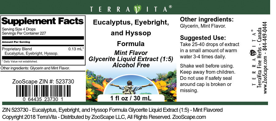 Eucalyptus, Eyebright, and Hyssop Formula Glycerite Liquid Extract (1:5) - Label