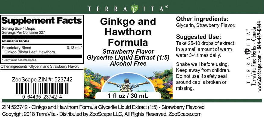 Ginkgo and Hawthorn Formula Glycerite Liquid Extract (1:5) - Label