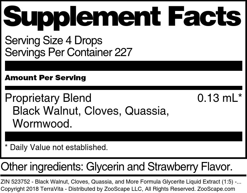 Black Walnut, Cloves, Quassia, and More Formula Glycerite Liquid Extract (1:5) - Supplement / Nutrition Facts