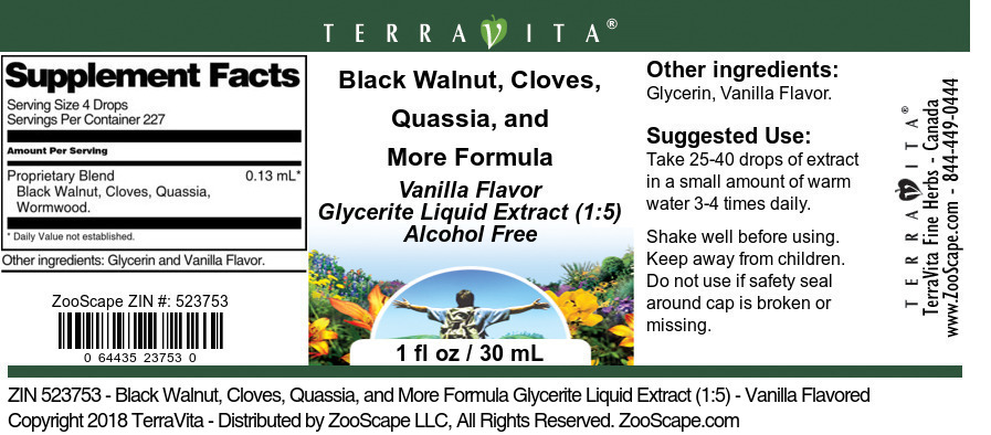 Black Walnut, Cloves, Quassia, and More Formula Glycerite Liquid Extract (1:5) - Label