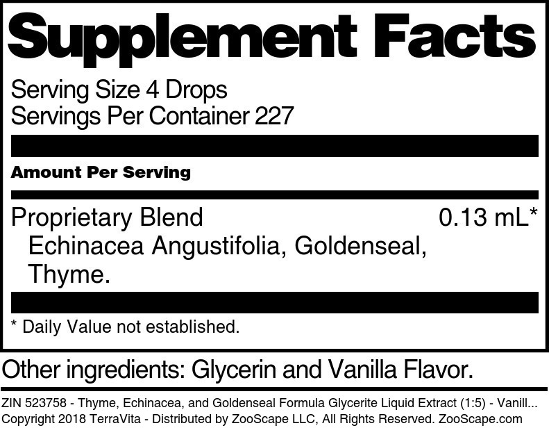 Thyme, Echinacea, and Goldenseal Formula Glycerite Liquid Extract (1:5) - Supplement / Nutrition Facts