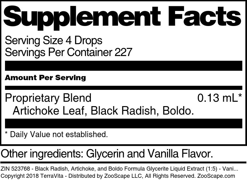 Black Radish, Artichoke, and Boldo Formula Glycerite Liquid Extract (1:5) - Supplement / Nutrition Facts