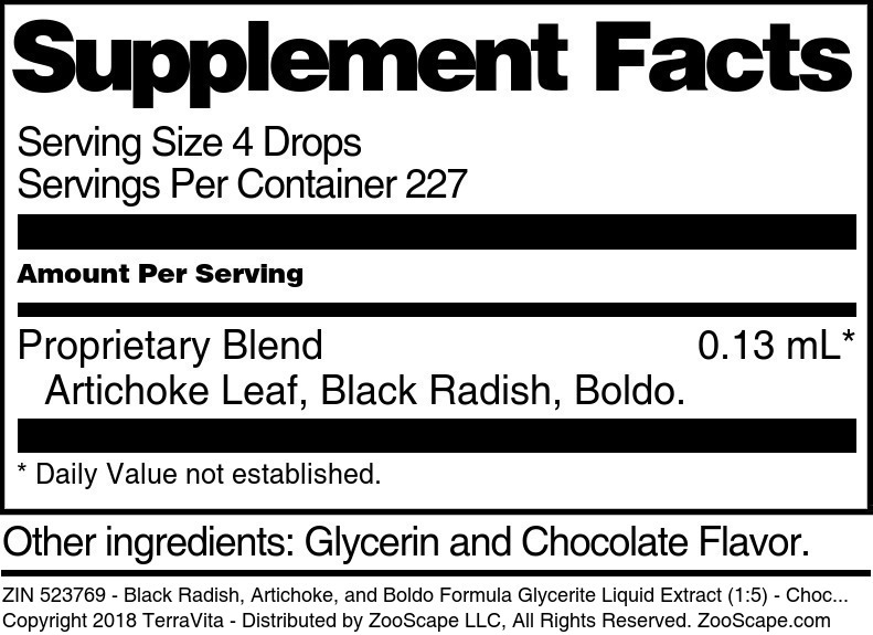 Black Radish, Artichoke, and Boldo Formula Glycerite Liquid Extract (1:5) - Supplement / Nutrition Facts
