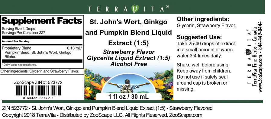 St. John's Wort, Ginkgo and Pumpkin Blend Liquid Extract (1:5) - Label