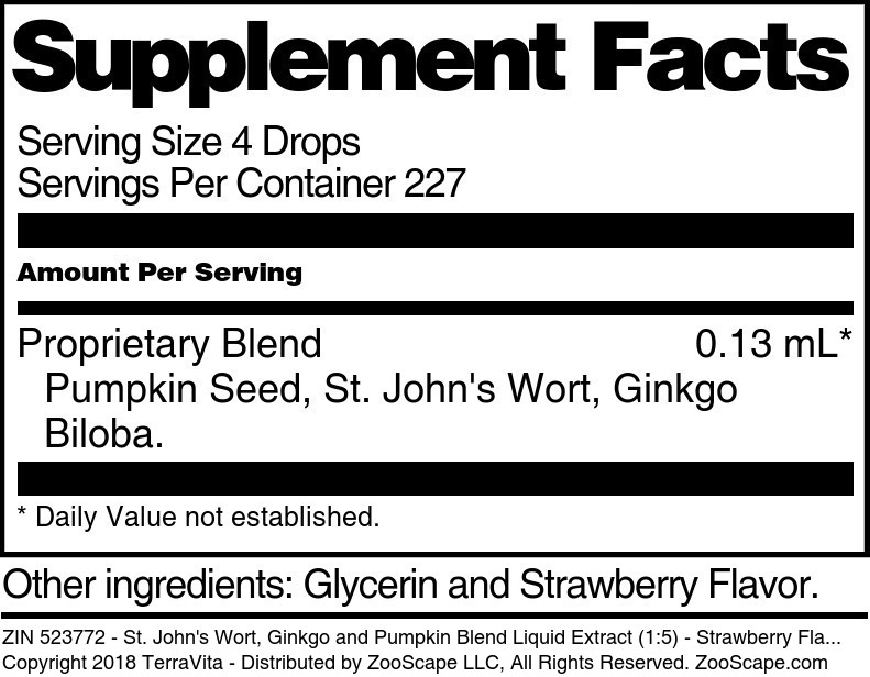 St. John's Wort, Ginkgo and Pumpkin Blend Liquid Extract (1:5) - Supplement / Nutrition Facts