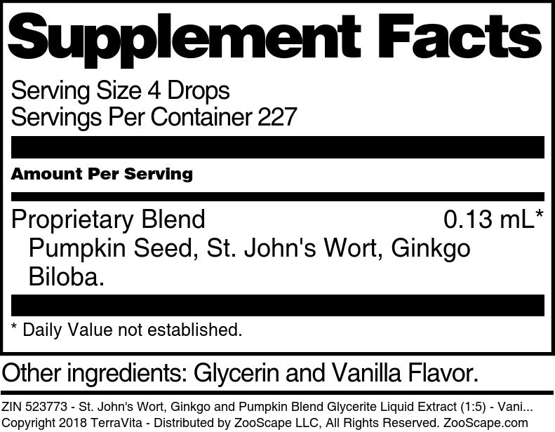 St. John's Wort, Yohimbe and Pumpkin Blend Glycerite Liquid Extract (1:5) - Supplement / Nutrition Facts