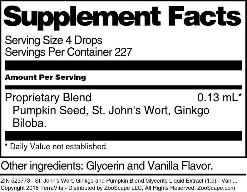 St. John's Wort, Ginkgo and Pumpkin Blend Glycerite Liquid Extract (1:5) - Supplement / Nutrition Facts