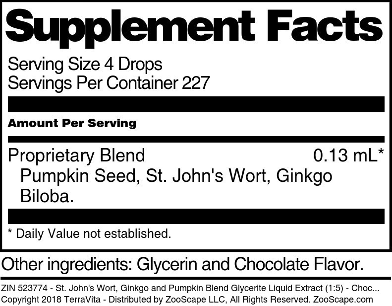 St. John's Wort, Ginkgo and Pumpkin Blend Glycerite Liquid Extract (1:5) - Supplement / Nutrition Facts