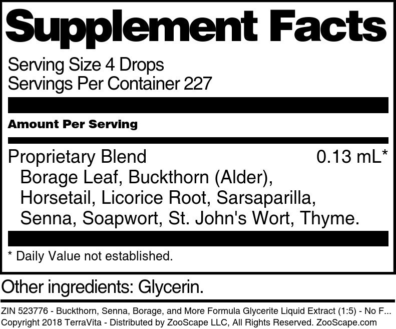 Buckthorn, Senna, Borage, and More Formula Glycerite Liquid Extract (1:5) - Supplement / Nutrition Facts