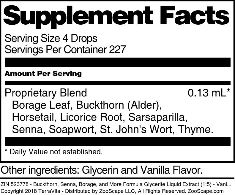 Buckthorn, Senna, Borage, and More Formula Glycerite Liquid Extract (1:5) - Supplement / Nutrition Facts