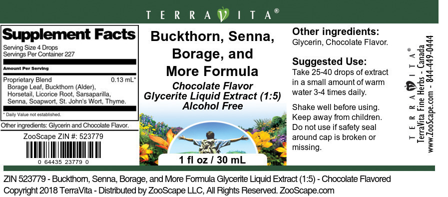 Buckthorn, Senna, Borage, and More Formula Glycerite Liquid Extract (1:5) - Label
