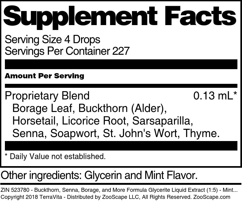 Buckthorn, Senna, Borage, and More Formula Glycerite Liquid Extract (1:5) - Supplement / Nutrition Facts