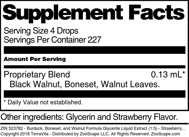 Burdock, Boneset, and Walnut Formula Glycerite Liquid Extract (1:5) - Supplement / Nutrition Facts
