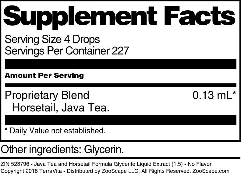 Java Tea and Horsetail Formula Glycerite Liquid Extract (1:5) - Supplement / Nutrition Facts