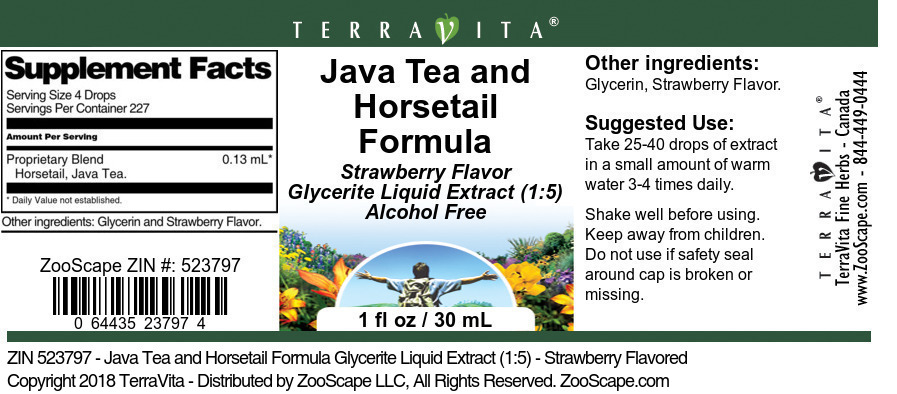 Java Tea and Horsetail Formula Glycerite Liquid Extract (1:5) - Label