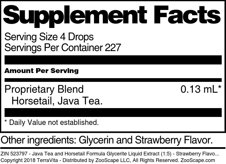 Java Tea and Horsetail Formula Glycerite Liquid Extract (1:5) - Supplement / Nutrition Facts