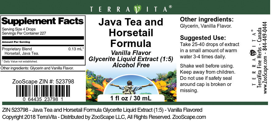 Java Tea and Horsetail Formula Glycerite Liquid Extract (1:5) - Label