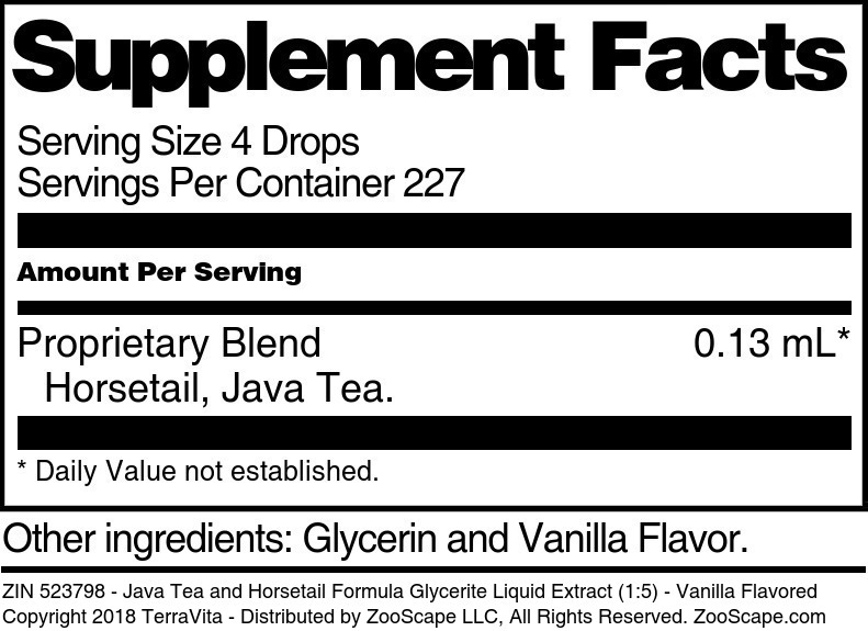 Java Tea and Horsetail Formula Glycerite Liquid Extract (1:5) - Supplement / Nutrition Facts