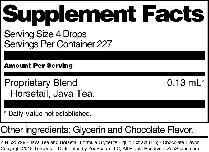 Java Tea and Horsetail Formula Glycerite Liquid Extract (1:5) - Supplement / Nutrition Facts