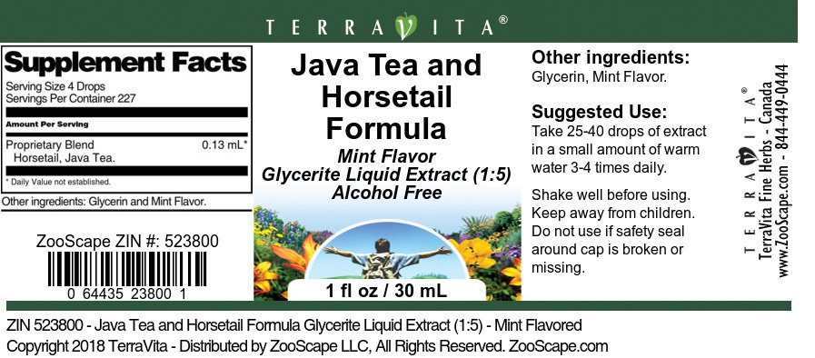 Java Tea and Horsetail Formula Glycerite Liquid Extract (1:5) - Label