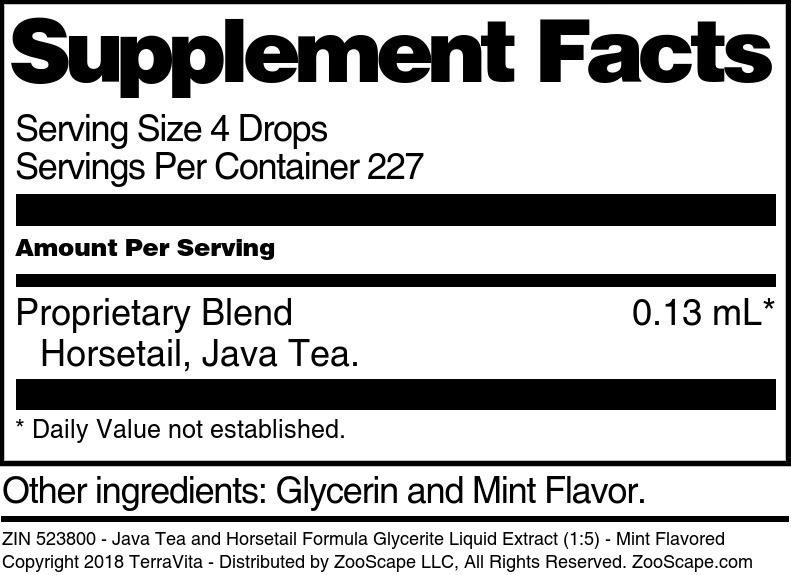 Java Tea and Horsetail Formula Glycerite Liquid Extract (1:5) - Supplement / Nutrition Facts