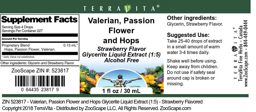 Valerian, Passion Flower and Hops Glycerite Liquid Extract (1:5) - Label