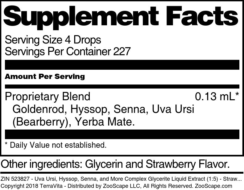 Uva Ursi, Hyssop, Senna, and More Complex Glycerite Liquid Extract (1:5) - Supplement / Nutrition Facts