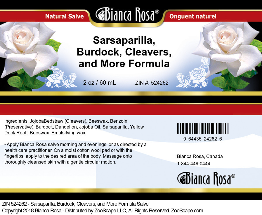 Sarsaparilla, Burdock, Cleavers, and More Formula Salve - Label