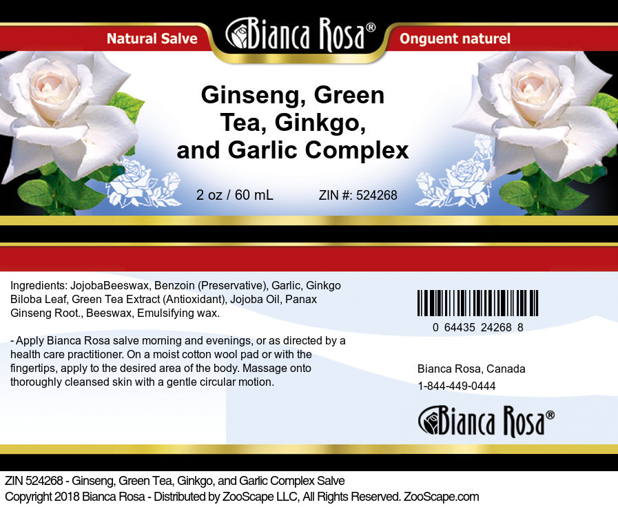 Ginseng, Green Tea, Ginkgo, and Garlic Complex Salve - Label
