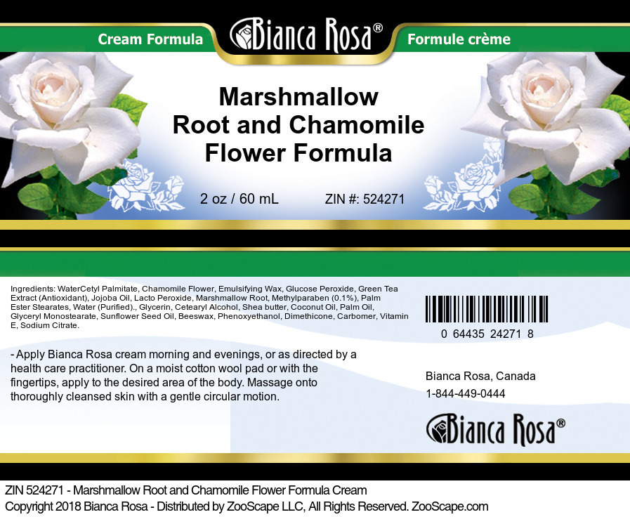 Marshmallow Root and Chamomile Flower Formula Cream - Label