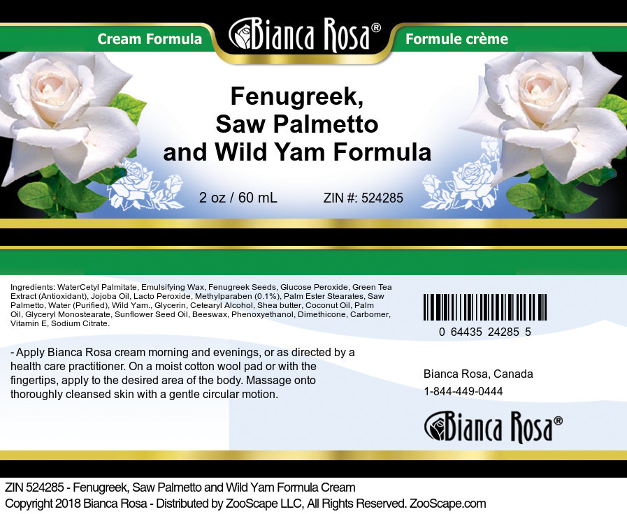 Fenugreek, Saw Palmetto and Wild Yam Formula Cream - Label