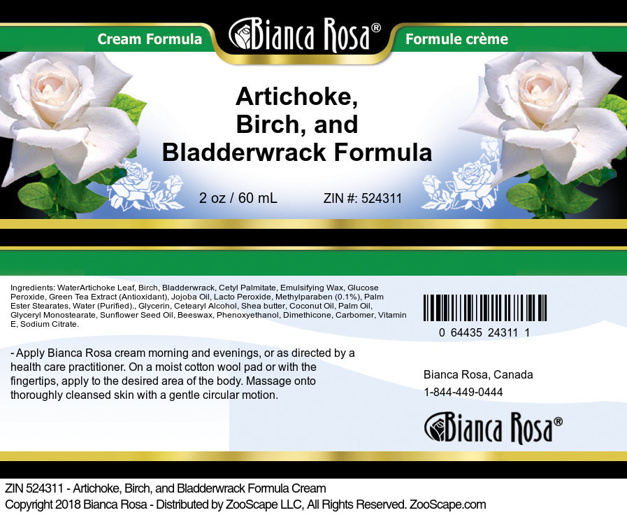 Artichoke, Birch, and Bladderwrack Formula Cream - Label