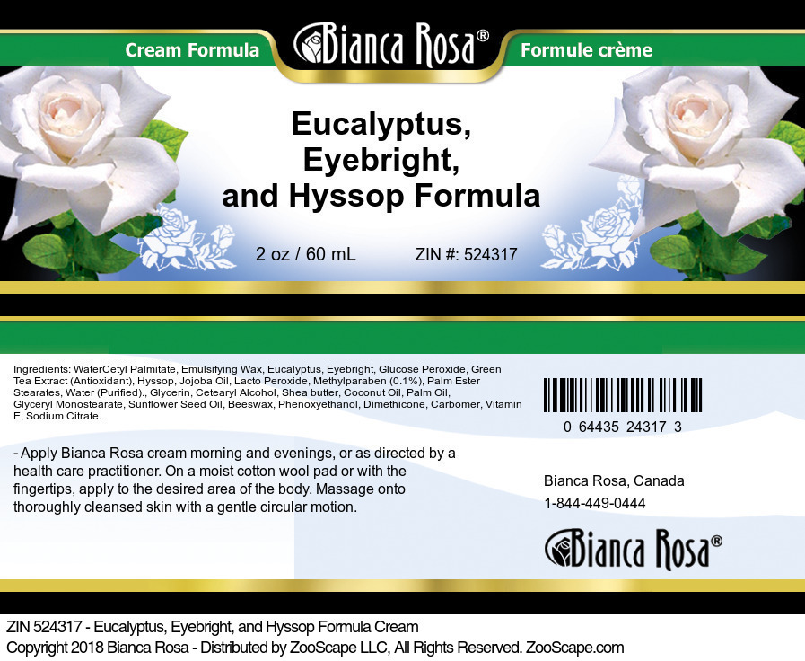 Eucalyptus, Eyebright, and Hyssop Formula Cream - Label