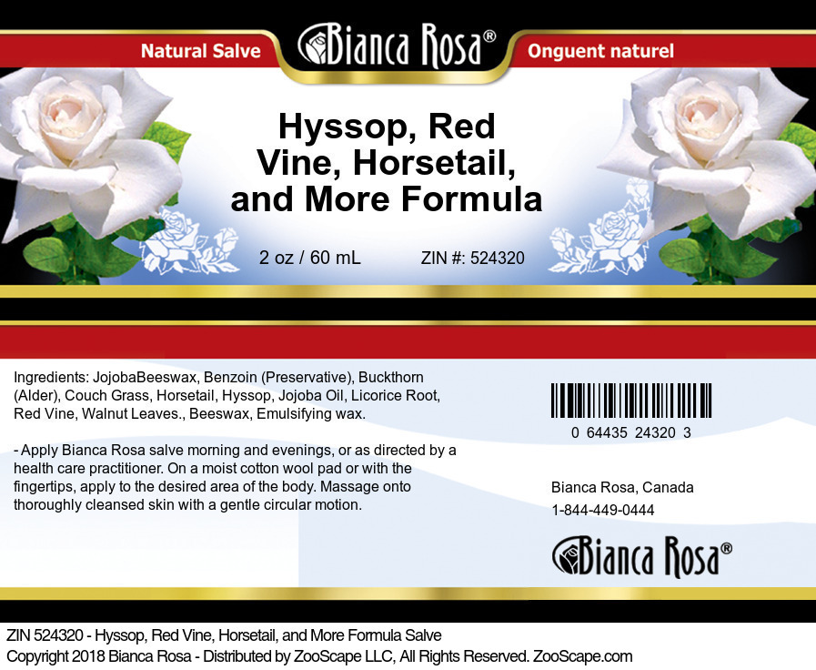 Hyssop, Red Vine, Horsetail, and More Formula Salve - Label