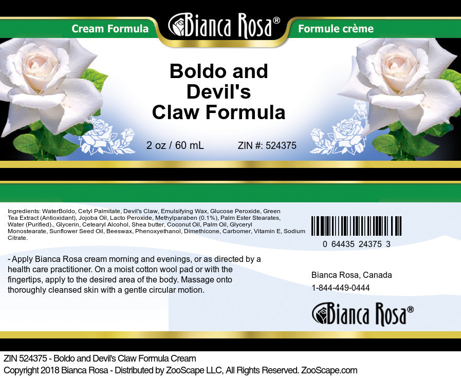 Boldo and Devil's Claw Formula Cream - Label