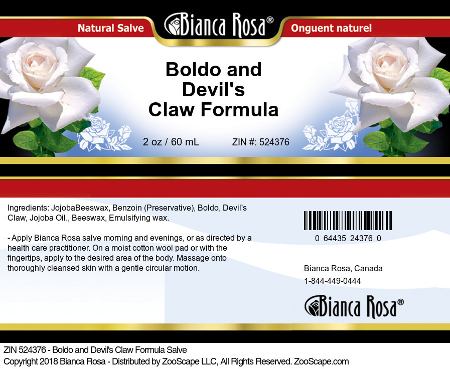 Boldo and Devil's Claw Formula Salve - Label