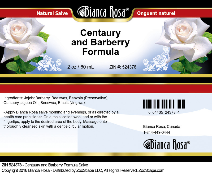 Centaury and Barberry Formula Salve - Label