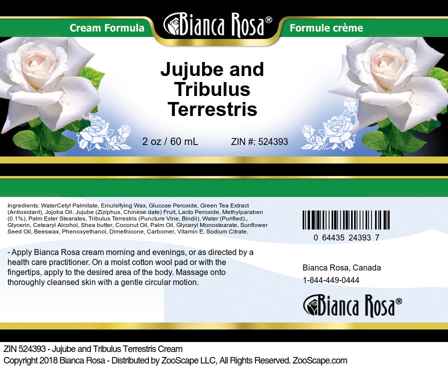 Jujube and Tribulus Terrestris Cream - Label