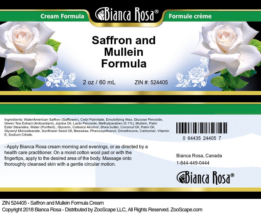 Saffron and Mullein Formula Cream - Label
