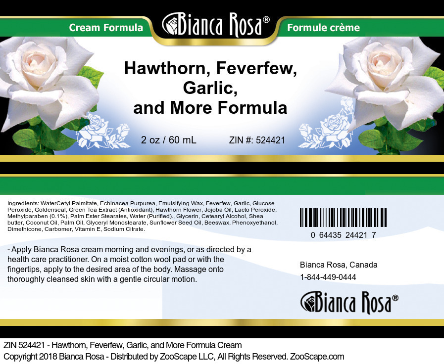 Hawthorn, Feverfew, Garlic, and More Formula Cream - Label