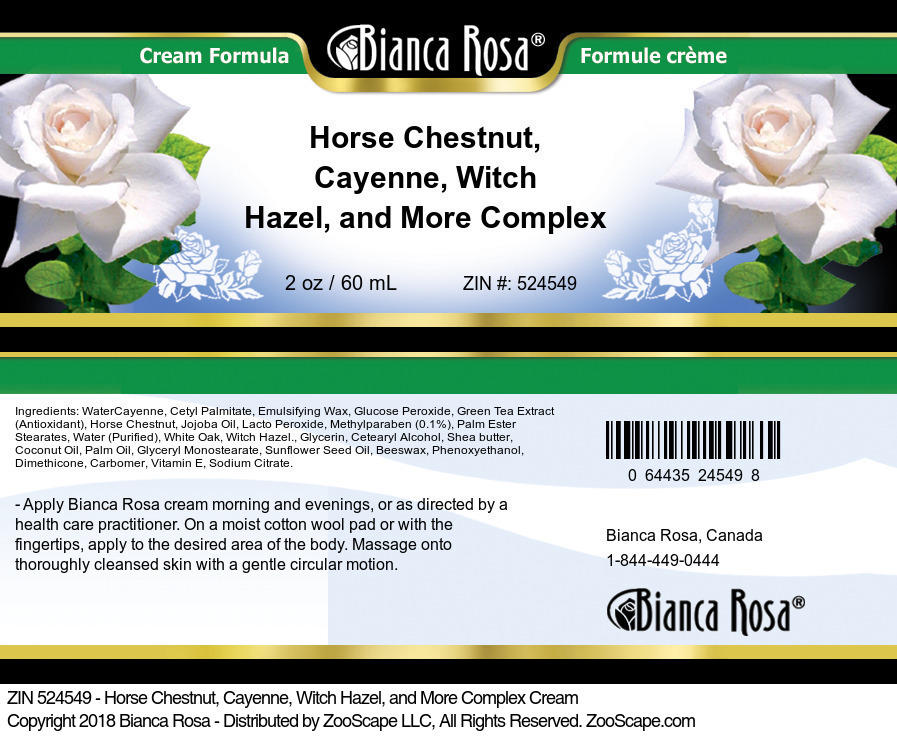 Horse Chestnut, Cayenne, Witch Hazel, and More Complex Cream - Label